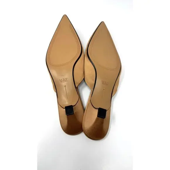 Zara Tan Pointed Toe Satin Mules - Picture 7 of 7